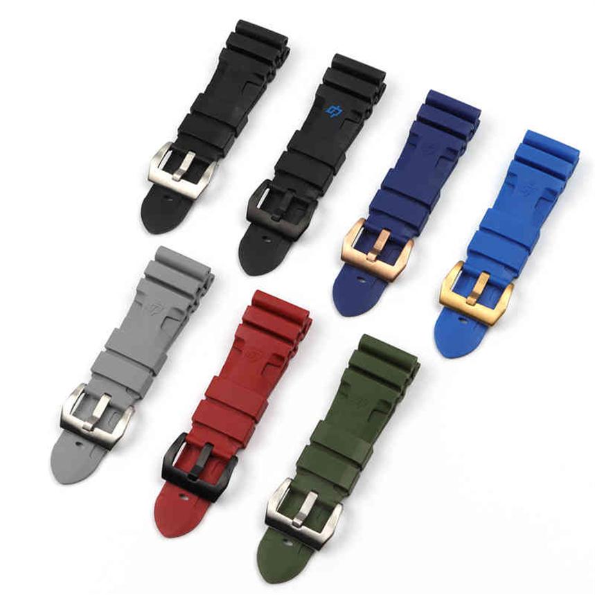 

24mm 26mm Nature Silicone Rubber band For Panerai LUMINOR PAM 441 Strap Bracelet Pin Buckle Watch Accessories334q