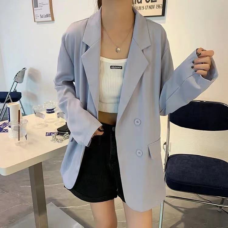 

Women's Suits 2022 Casual Blazer Coat Jacket Women Autumn All-match Long Sleeve Solid Color Femme Suit Veste Streetwear Clothes, Gray