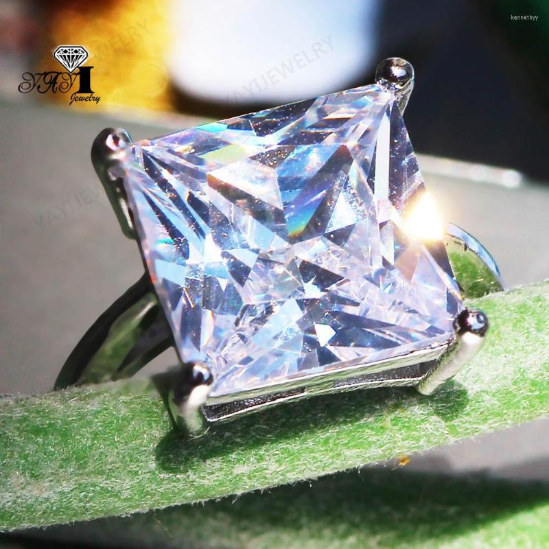 

Cluster Rings YaYI Jewelry Fashion Princess Cut Prong Setting White Cubic Zirconia Silver Color Engagement Wedding Precious Gift