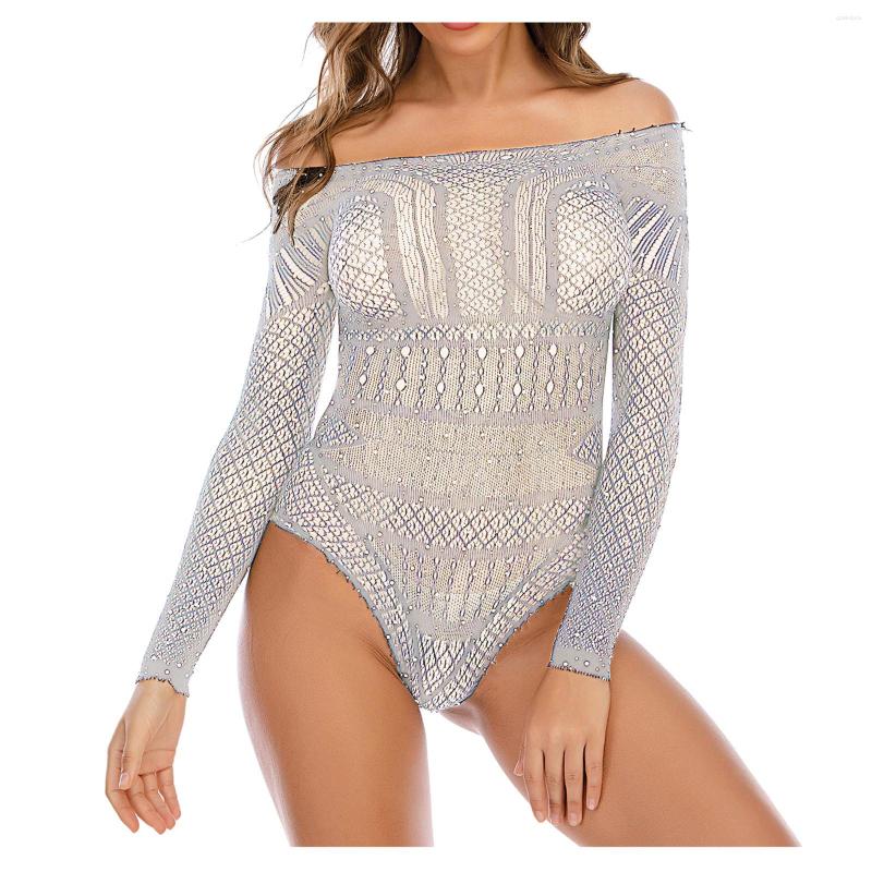 

Women's Panties Women Net Sexy Dress Jumpsuit Fashion Drilling Sleeve Underwear Skirt Long Bra See Thru Lingerie For, Blue