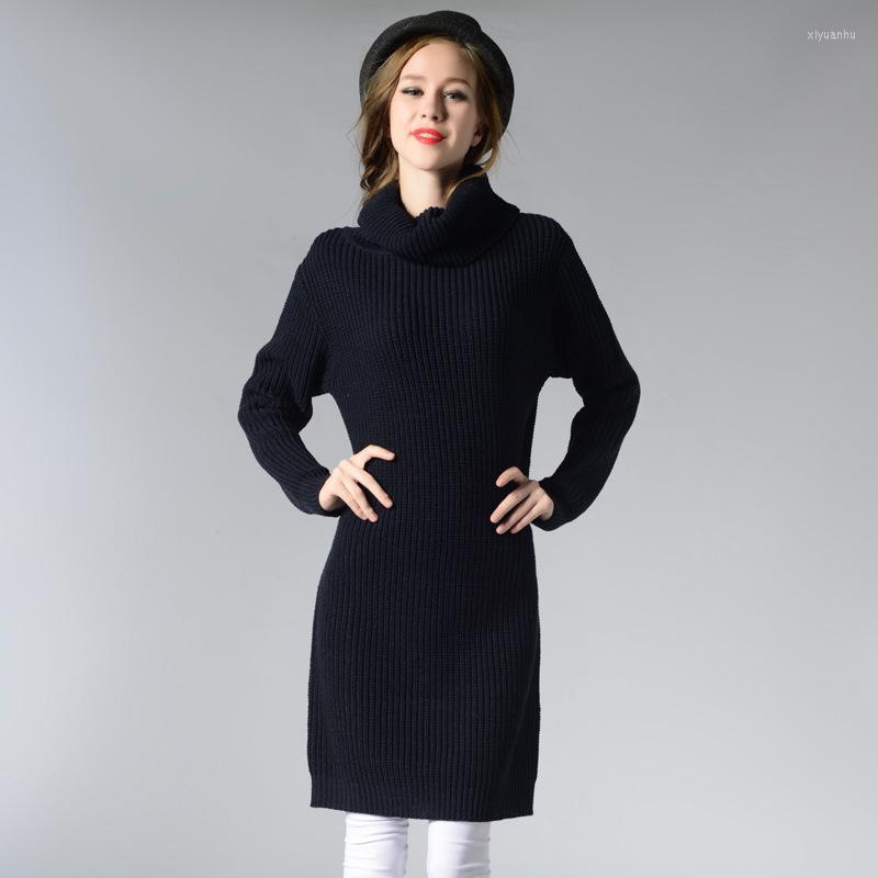 

Women's Sweaters 2022 Autumn And Winter Women's Wear European American Large Code Knitted Dress Long Necked Jersey Sweater Woman, Black
