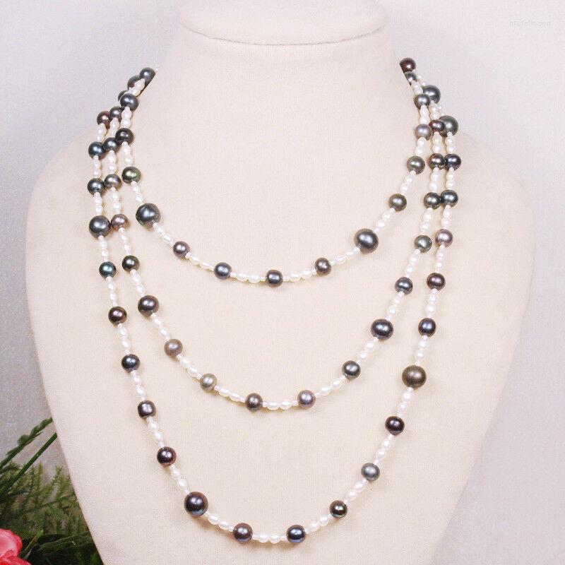 

Chains 3-4-9-10mm Black White Freshwater Pearl Necklace Long 127cm