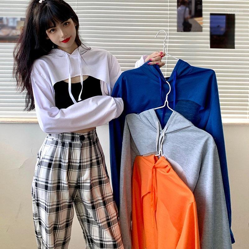 

Women's Hoodies Women's Irregular Navel Exposed Casual Long Sleeve Autumn Out Wear Solid Short Style Hooded Pullover & Sweatshirts