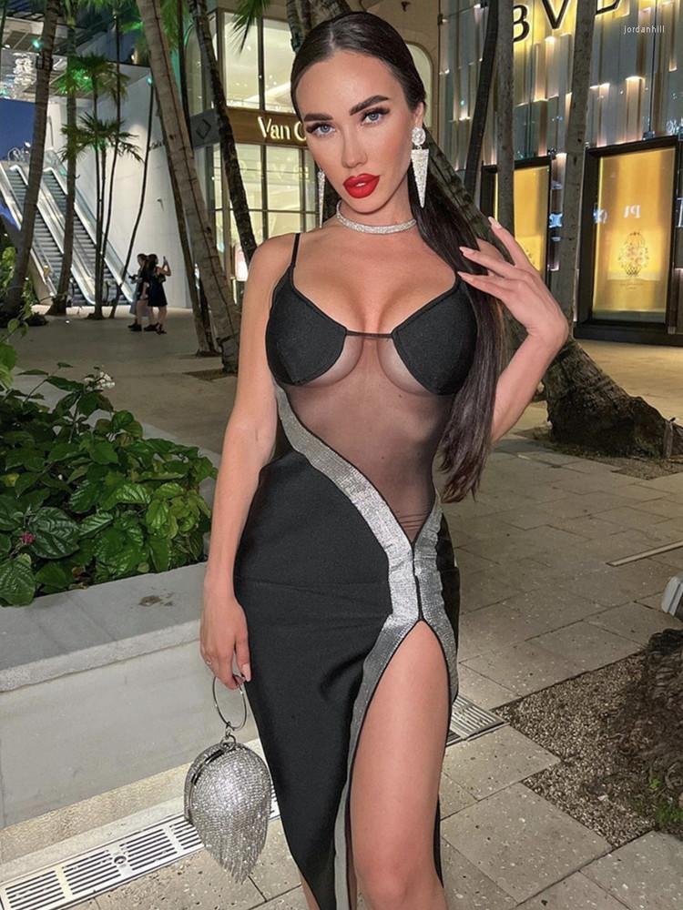 

Casual Dresses Sexy V Neck Backless Black Glitter Sparkly Midi Bodycon Women Summer Bandage Dress 2022 Elegant Club Evening Party Vestido