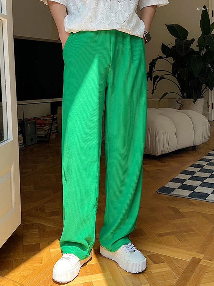 

Men's Pants Casual Men's Trousers Stripe Wide Leg Korean 2023 Summer Fashion Solid Color Temperament Loose Luxury 2A3129, Green