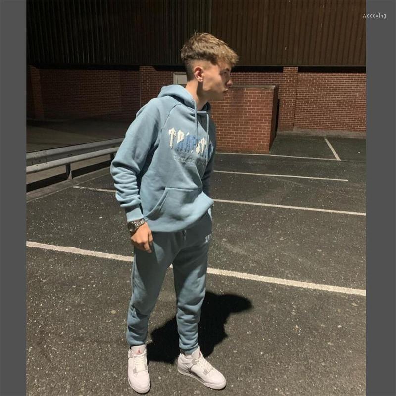 

Men' Tracksuits Fitness Tracksuit Men Women Sweatshirt Sweatpants 2 Piece Sets Trapstar Letter Embroidery Fleece Hoodies Gym Sports Jogger, Blue