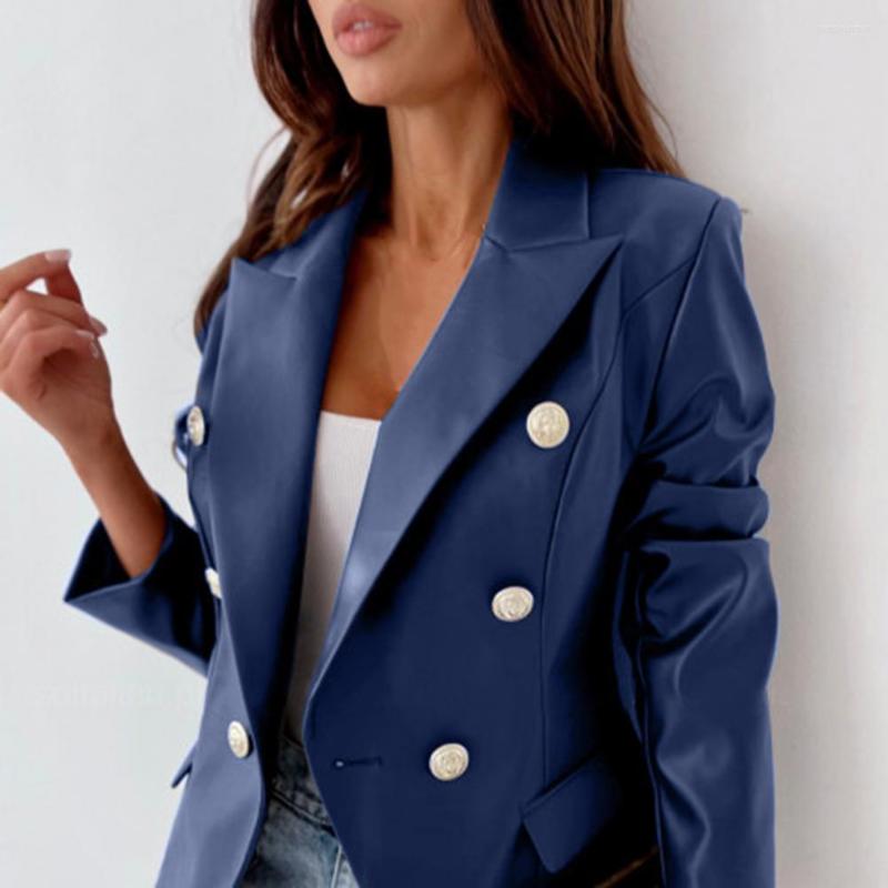 

Women's Suits Stylish Women Jacket Pockets Spring Coat Button Smooth Surface Autumn Thermal, Black