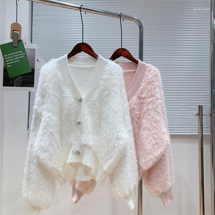 

Women's Knits 2022 Women's Autumn V-Neck Knitted Sweater Thick Fleece Women Warm Cardigans Coat Clothes Tops For, Pink