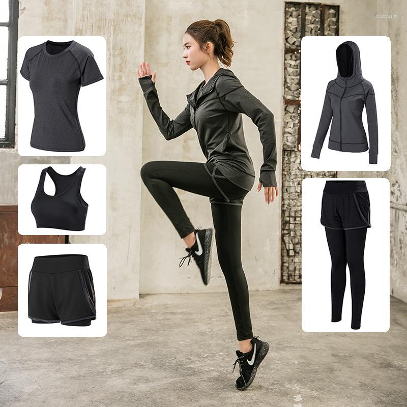 

Active Sets Sports 5pcs Running Set Women Suit Yoga Tights Quick Dry Jogging Sportswear Workout Gym Fitness Tracksuit Clothes