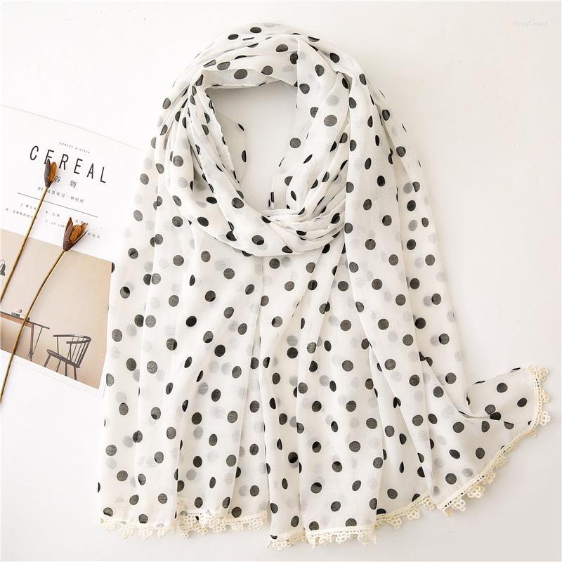 

Scarves Women Chiffon Scarf Bohemia Dot Print Hijab Lace Fringe Shawls Wraps Long Tassel Female Foulard 2022 Bandana Casual