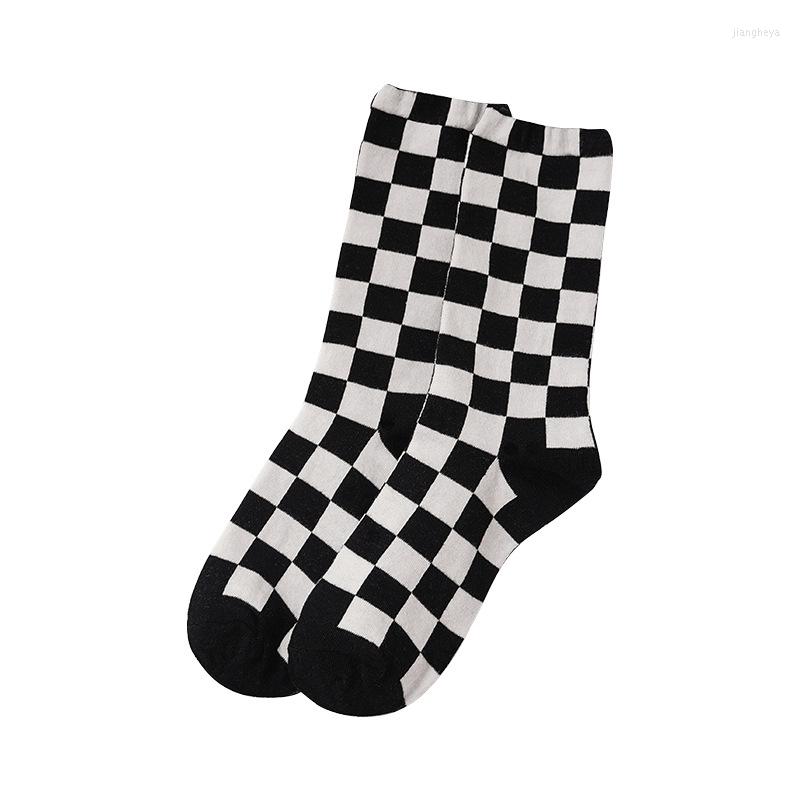 

Sports Socks Autumn And Winter Checkerboard For Women Trend Cotton, White and khaki