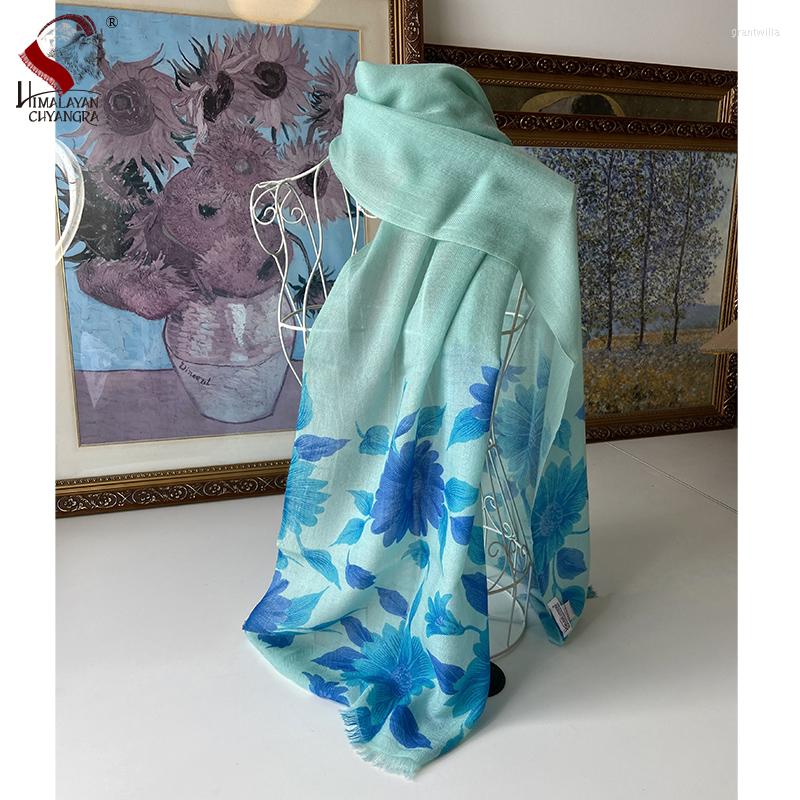 

Scarves NEPALESE HAND PRINTED Muffler MARINO WOOL SCARF SHALW SOFT & WARM THIN FACTORY DIRECT Blue Flora