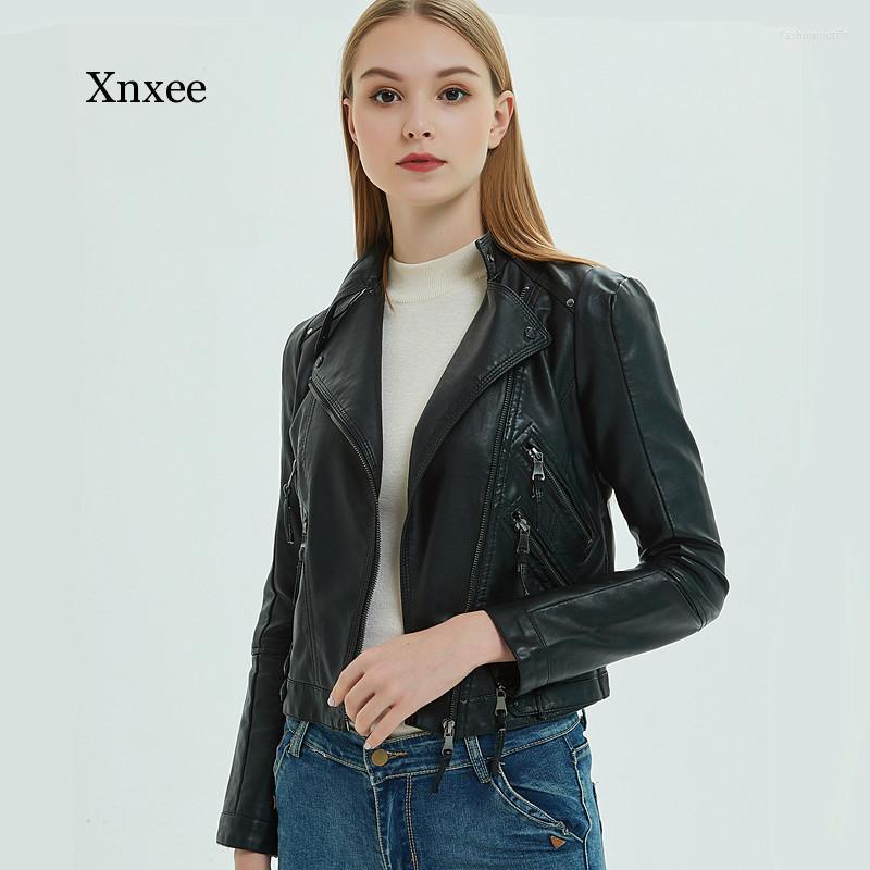 

Women' Leather Loose Pu Faux Jacket Women Classic Biker Autumn Winter Lady Basic Coat Outerwear Female Clothing, White