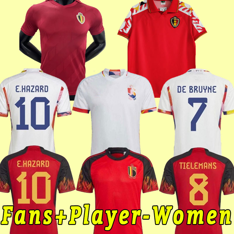 

2022 Belgium national team Soccer Jersey hazard COURTOIS LUKAKU TIELEMANS 22 23 Michy Batshuayi Kevin De Bruyne KOMPANY Fans Player version retor 1986 1995, Home women+patch