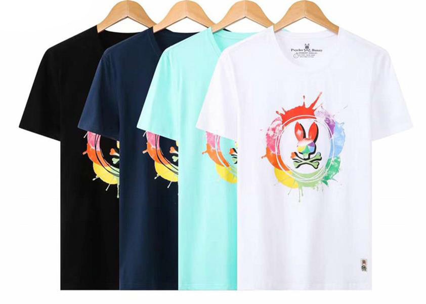 

Psycho Bunny Men's Short T-Shirt Colorful Skull Rabbit Hoodlum Rabbit Round Neck European and American Street Fashion Couple T-Shirt -XXXL#03, Customize