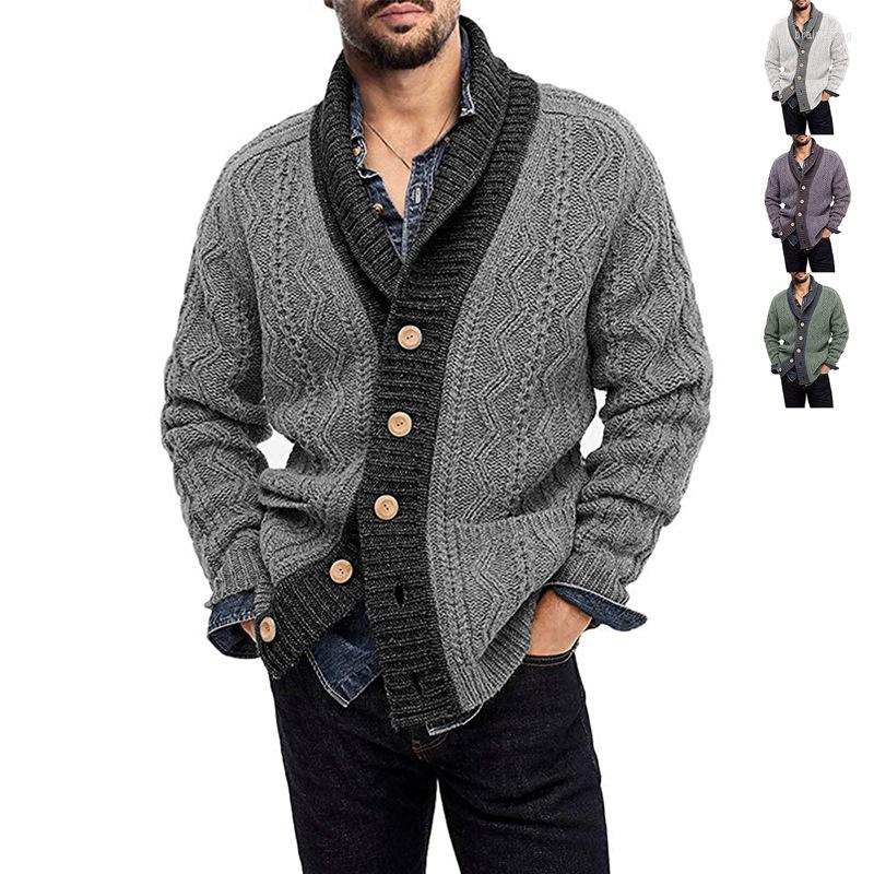 

Men's Sweaters Autumn And Winter Men Cardigan Spell Color Long Sleeve Lapel Knitting European American Sweater Male Custom, Gray