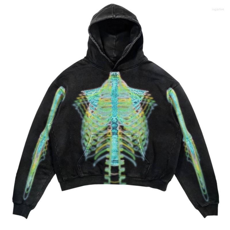 

Men's Hoodies Gyaru Fashion Japanese Y2k Harajuku Skeleton Anime Printed Top Men's Loose Hooded Pullover Vintage Gothic Sweatshirts, Black