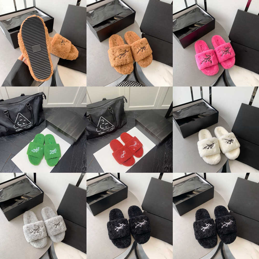

Warm Slippers teryxs Flat Comfort Shearling fur Slipper women flat sandal indoor winter sandals fluffy wool Plush woman slides comfortable arcs slide loafers mules, Lhszn1