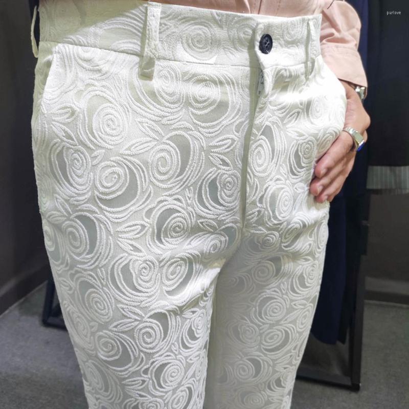 

Men's Pants British Style Dress Jaquard Mens 2022 Suit Pantalones Hombre Wedding Masculino Trousers Formal For Men, White