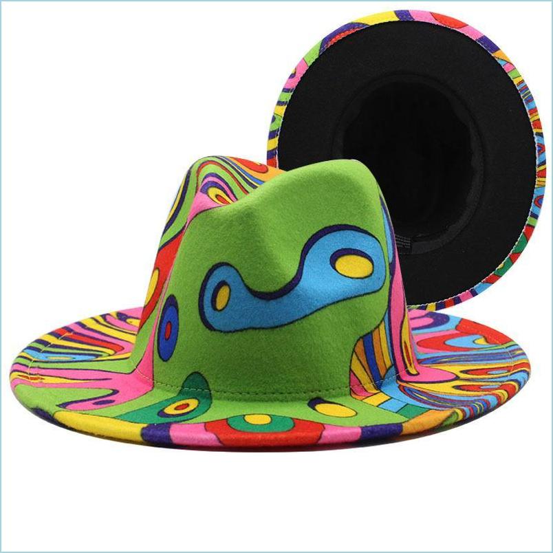 

Wide Brim Hats Bucket Hats Wide Brim Hats Fashion Ink Painting Printing Wool Fedora Hat Women Men Fascinator Mticolor Elegant Lady Dhak0, 05