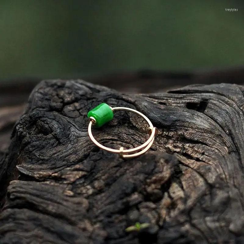 

Cluster Rings Creative Design Natural Jadeite Cylindrical Ring Opening Adjustable Simple And Fresh Classic Women's Jewelry Accessories