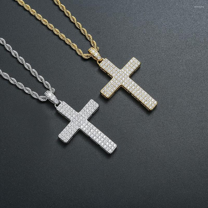 

Pendant Necklaces Full Zircon Cross Bling Brass Pendants Mirco Pave Prong Setting CZ Men Hip Hop Jewelry CN336