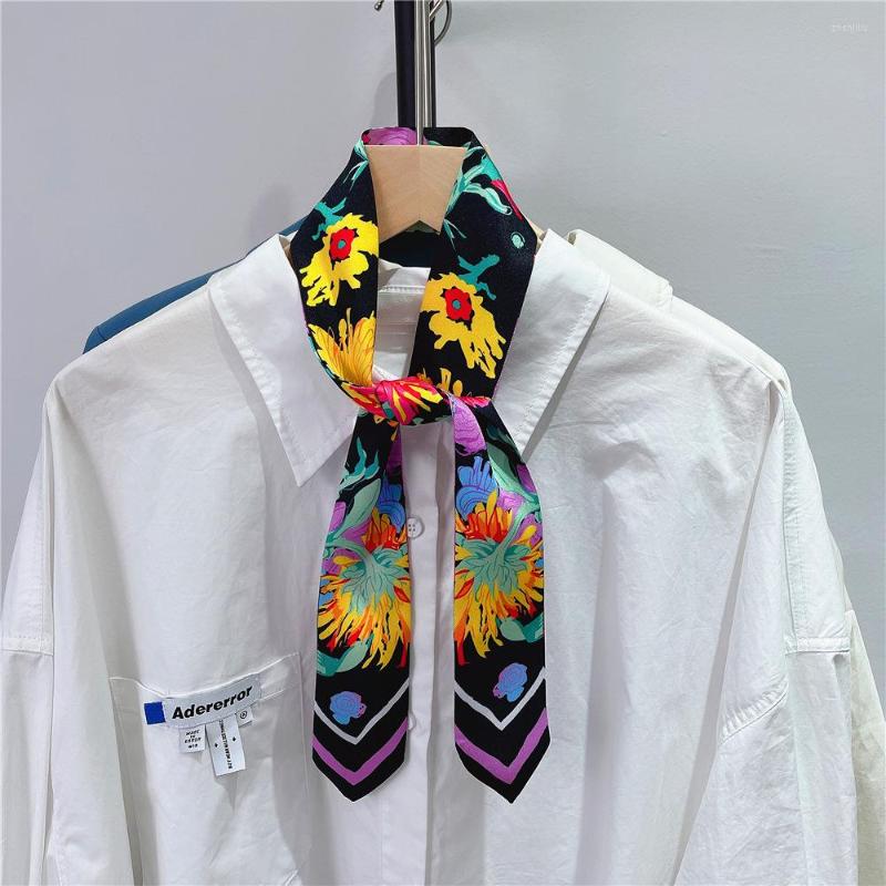 

Scarves Women Silk Scarf Strap Headband Long Bag Accessories Ribbon Brand 95cm 5cm Flower Rose Printed Foulard