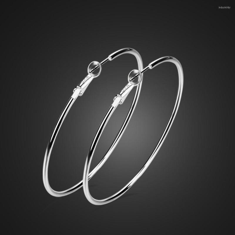

Hoop Earrings Fashion 925 Sterling Silver Diameter 28-60 MM Simple Woman Solid Prevent Allergic Hyperbole Ear Jewelry
