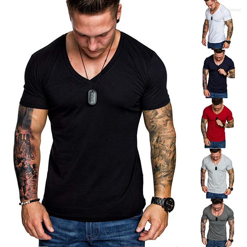 

Men's Suits 2286 T-shirt V-hals Fashion Design Slim Fit Soild Mannelijke Tops Tees Bodybuilding Workout Korte Mouw, 2288