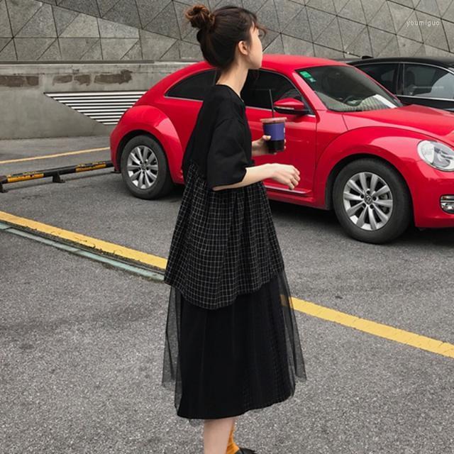 

Casual Dresses Women Women's Summer Yamamoto Mesh Stitching Dress Vestido De Mujer Femme Robe, White