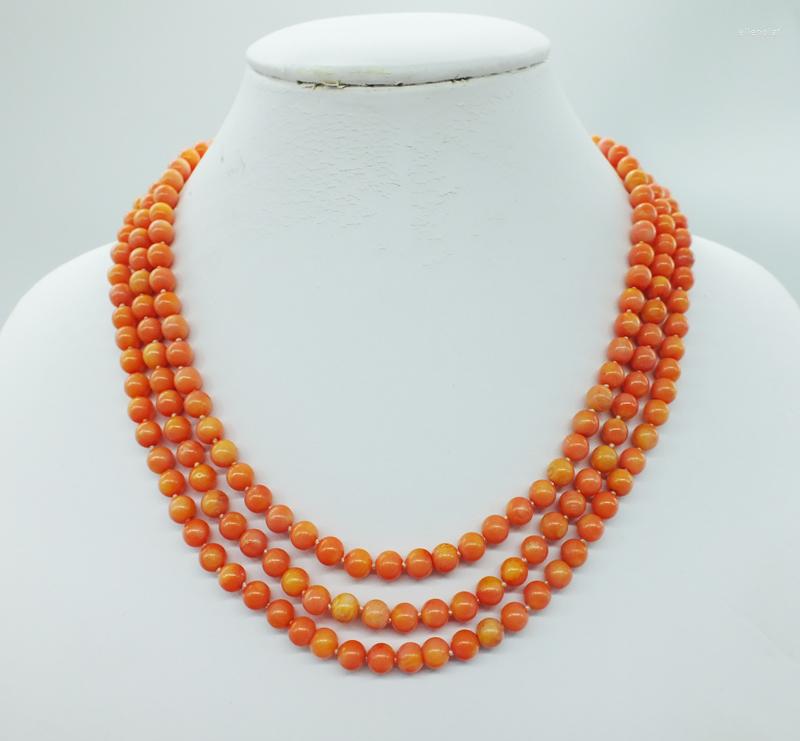 

Choker Classic Sweet Perfect 3 Rows 6MM Orange Natural Coral Necklace