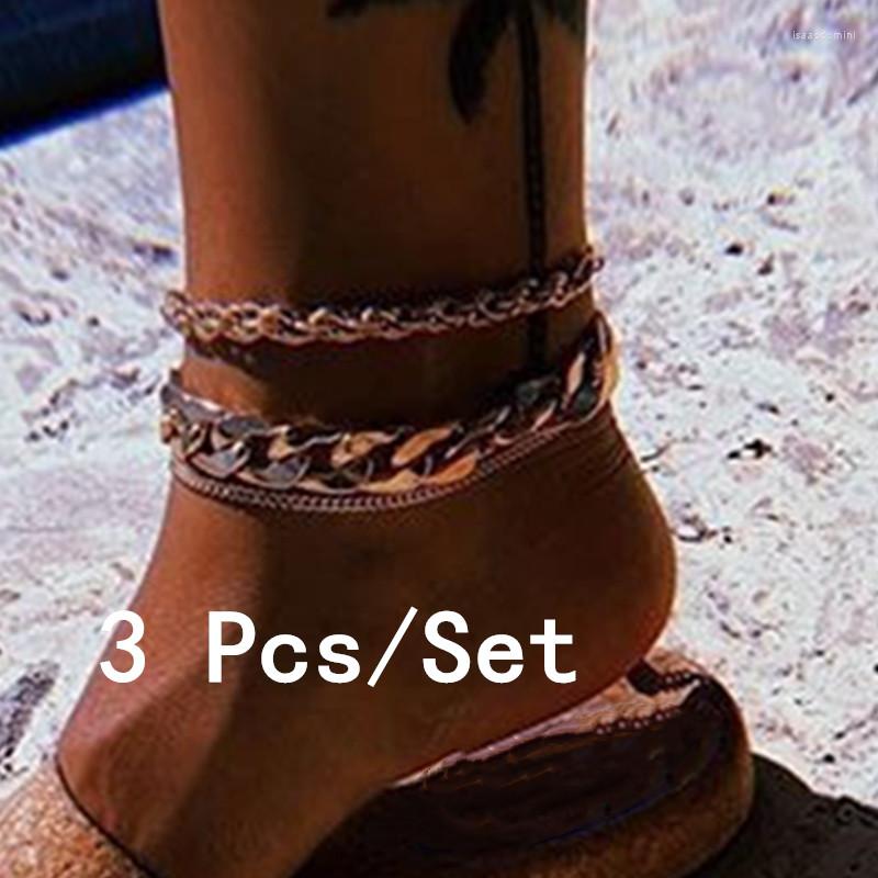 

Anklets 3 Pcs/Set Vintage Chunky Twist Chain For Women Trendy Gold Color Set Beach Foot Jewelry Gifts