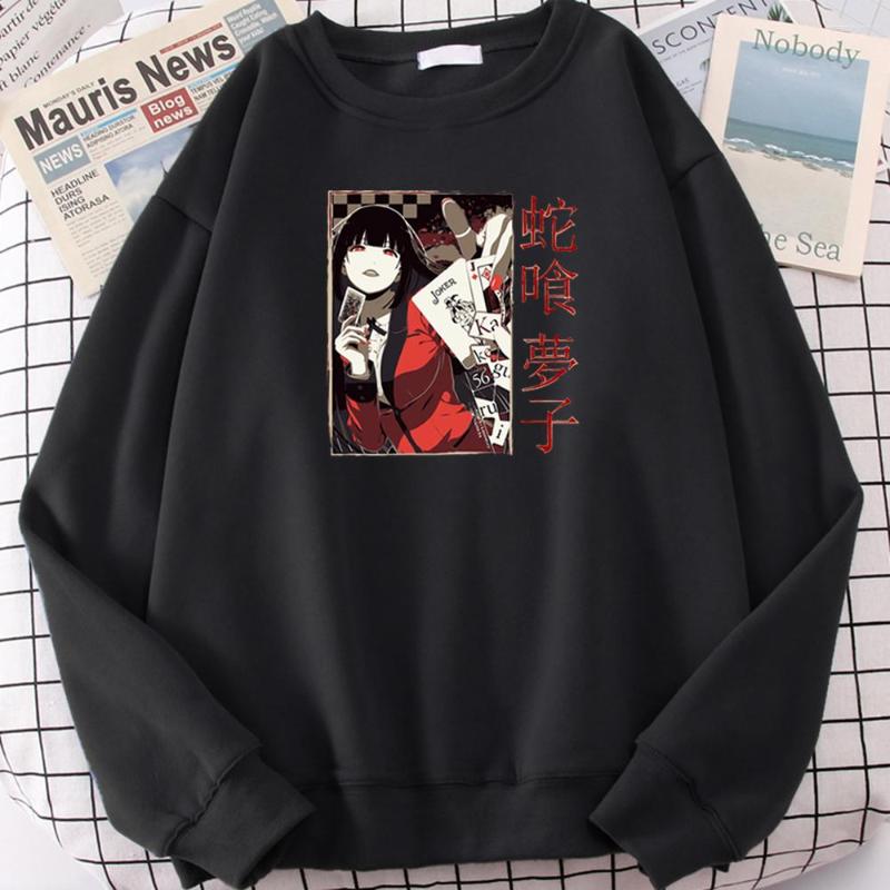 

Men' Hoodies Mens Sweatshirts Anime Kakegurui Jabami Yumeko Printing Hoody Male O-Neck Loose Oversized Long Sleeve Fleece Warm Womans, Black