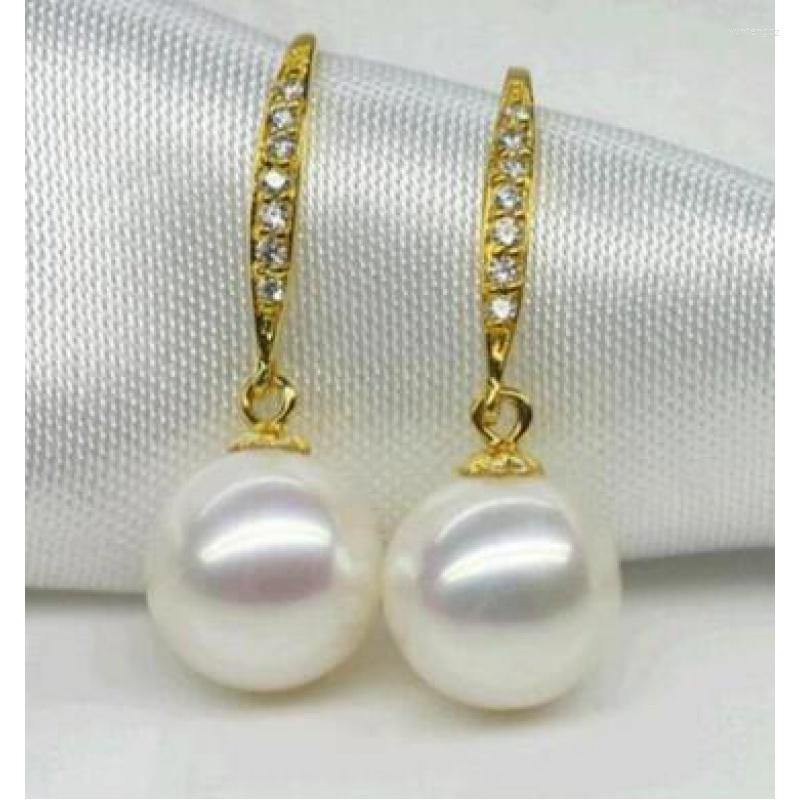 

Dangle Earrings Charming Pair 9-10mm South Sea Round White Pearl Earring 925s