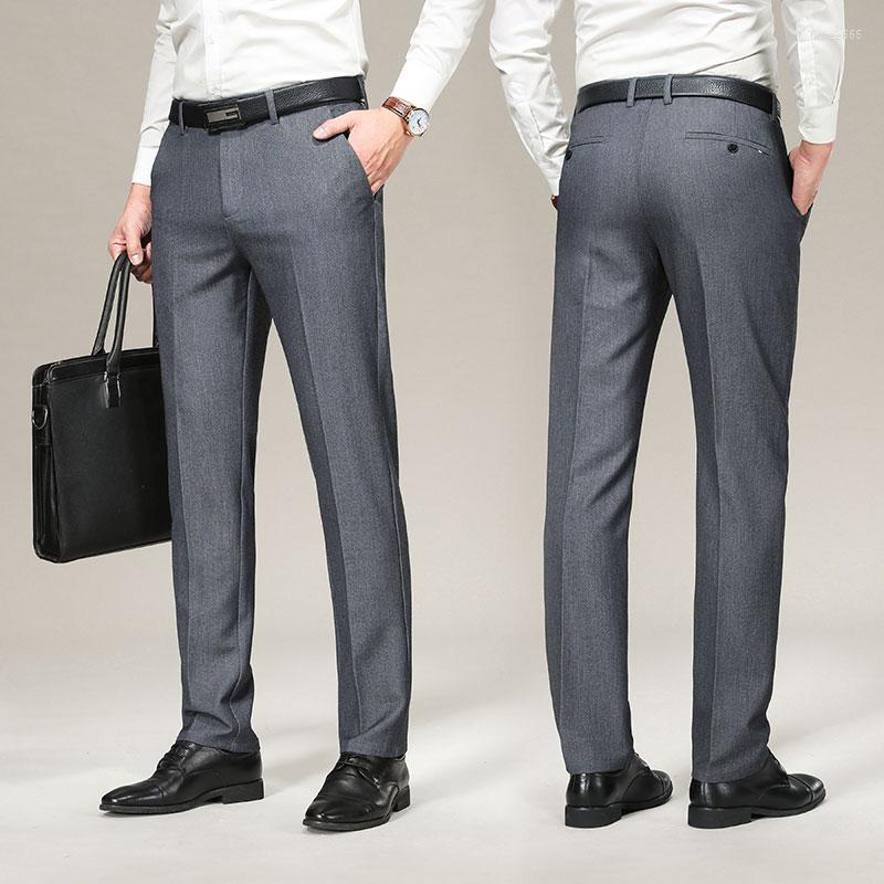

Men's Pants Men Elastic High Waist Suit Trousers Plus Size 40 42 Autumn Winter Men's Classic Gray Business Casual Four Seasons, Black