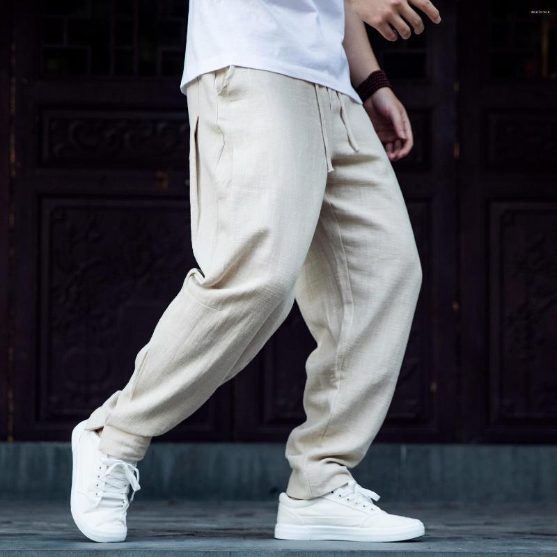 

Men's Pants Chinese Style Linens Breathable Harem Summer Loose Tai Chi Casual Plus Size Wu Dang Trousers Men Clothing Harajuku Male, Black