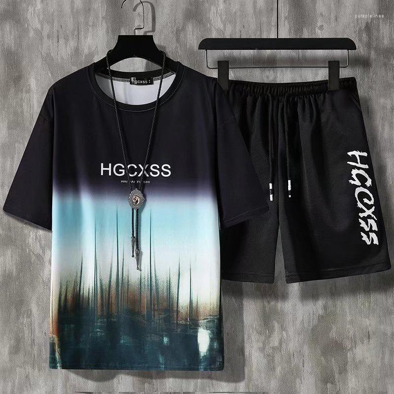 

Men's Tracksuits Mens Patchwork Set 2022 Summer 2 Piece Tshirts Shorts Sets Casual Tracksuit Men Sportswear Suit Harajuku Male Clothing, Black