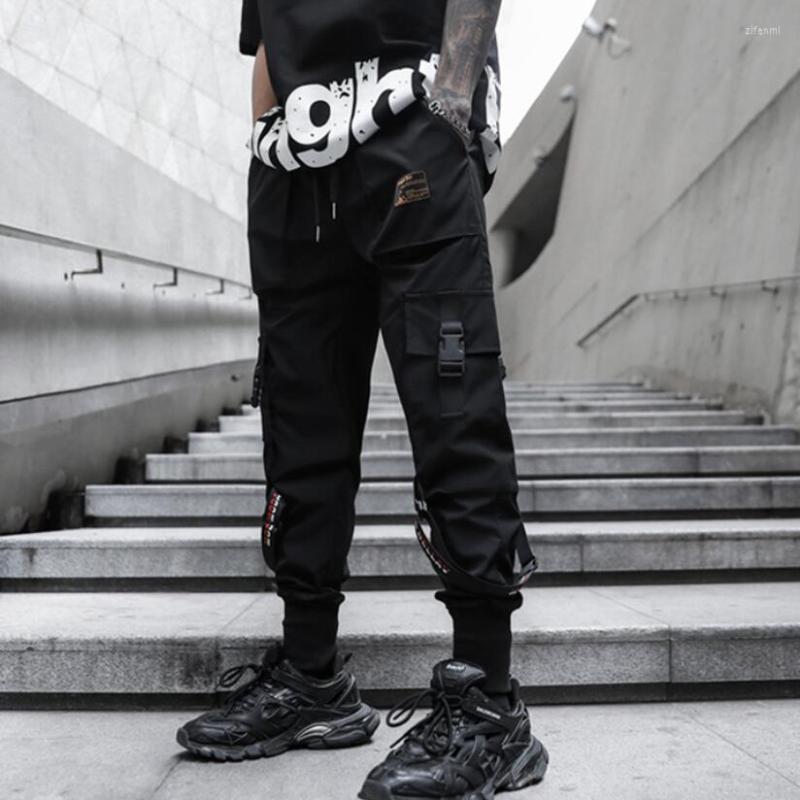 

Men's Pants 2022 Spring Summer Men Black Slim Casual Cargo Sport Streetwear Joggers Man Ribbons Hip Hop With Many Pockets