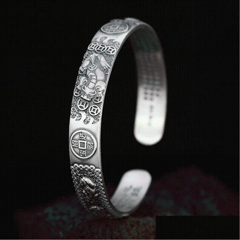 

Bangle Bangle Antique Sier Color Pixiu Scpture Vintage Sutra Lucky Heart Pendant Bracelet Punk Men Boys Feature Charm Jewelry Giftba Dh5Y6
