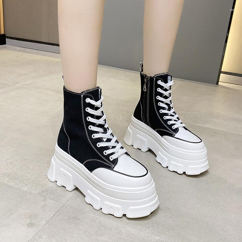 

Boots Autumn Summer High Top Sneakers Women Round Head Leopard Sport Ladies Vulcanized Shoes Platform Front Tie Canvas