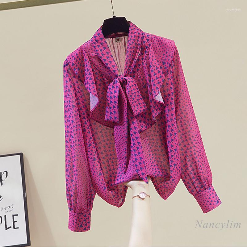 

Women' Blouses Women' Clothing Elegant Bow Tied Ruffled Chiffon Shirt Long Sleeve All-Match Tops Lady Blusa Spring Autumn 2022, Picture color