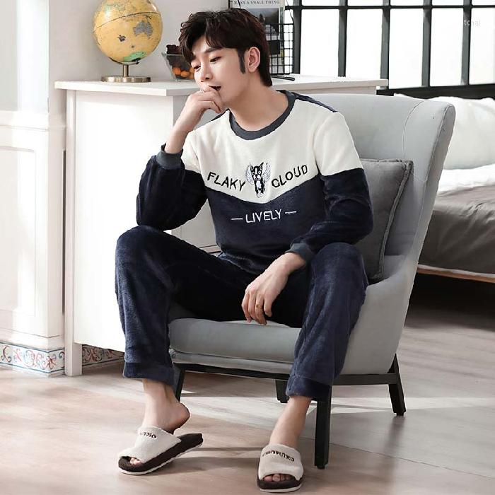 

Men's Sleepwear Flannel Home Wear For Man Pajamas 2022 Winter Long Sleeve Thick Warm Coral Velvet Cartoon Suit Men Homewear Clothes, 3904