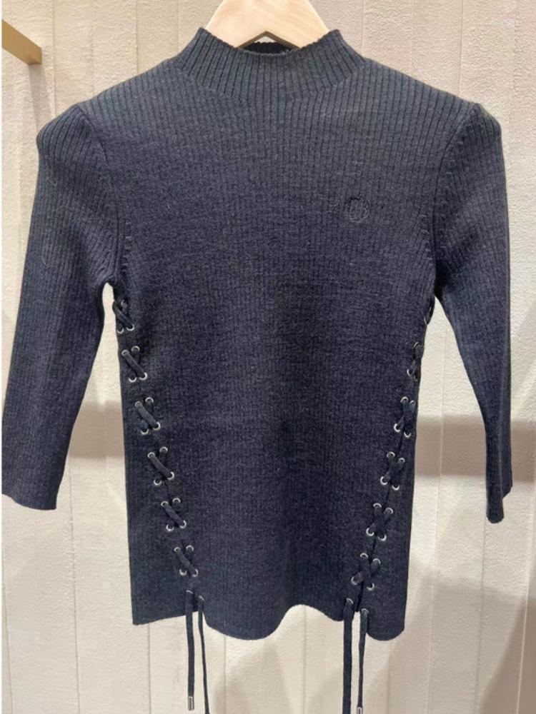 

Women' Sweaters Women Sweater 2022 Autumn And Winter Maj Solid Color Hollow Out Lace-up Casual Knitted Pullover, Dark gray