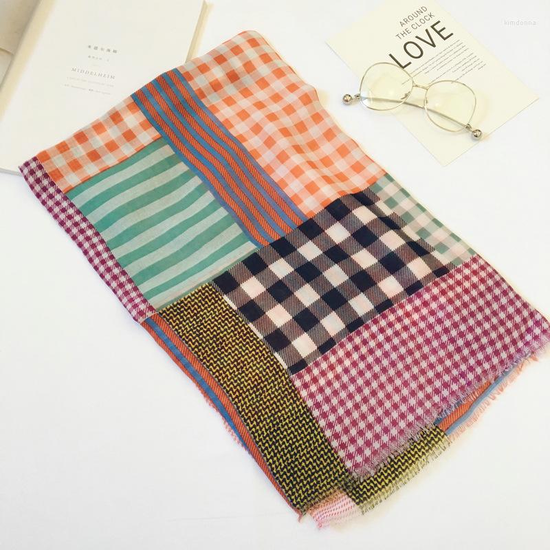 

Scarves 2022 Est Plaid Print Frayed Shawls Wrap Women Soft British Grid Scarf Hijab Beach Headband