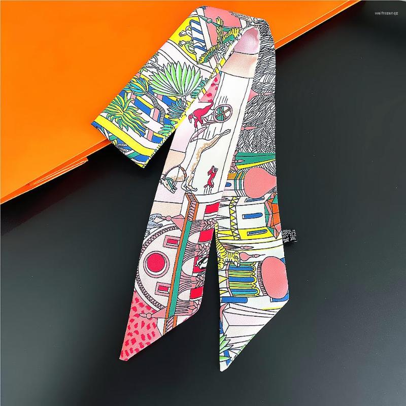 

Scarves Bag Strap Scarf Women Silk For Ladies Headband Long Accessories Ribbon Brand 95cm 5cm Horse Building Printed