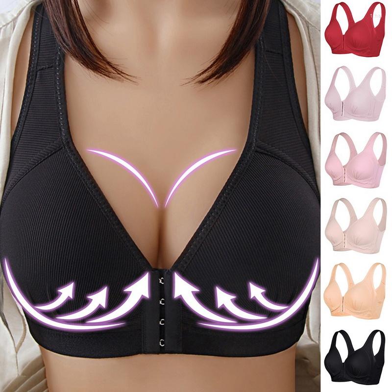 

Bras Large Size For Women Push Up Bra Sexy Underwears Brassiere Wireless Bralette Front Buckle Anti-sag Brasieres Para Mujer, Red