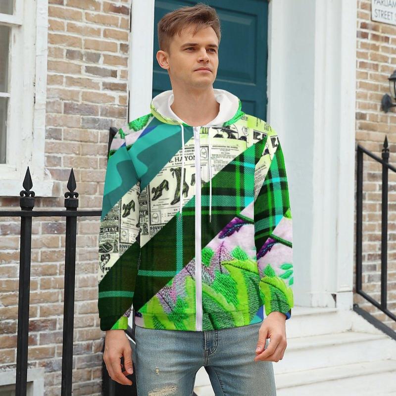 

Men' Hoodies Funny Spaper Flowers Strips Print Autumn Polyester Hoodie Fashion Zip Up Mens Plus Size XXXL, Style-9
