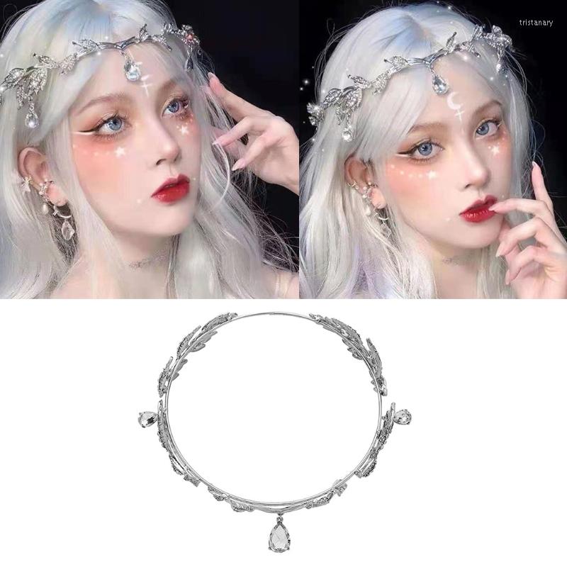 

Hair Clips Wedding Bride Forehead Tiara Headband Crystal Leaf Hairband Fairy Jewelry Crown
