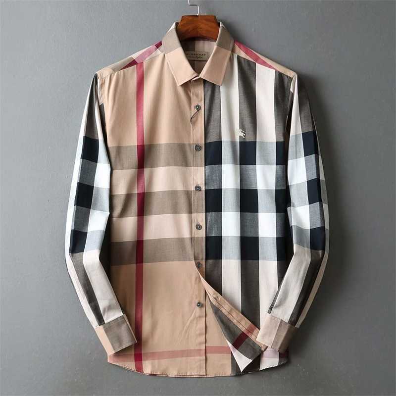 

burbrerys mens jackets coats Family B long sleeve plaid cotton shirt embroidered warhorse British casual, 333 khaki square collar left