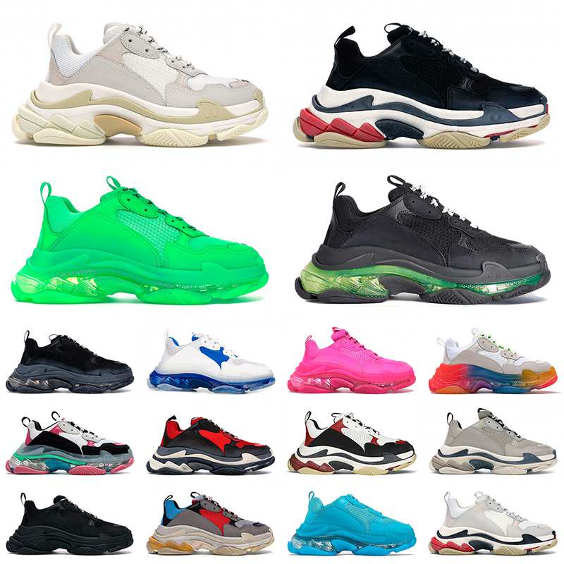 

Classic Triple S Casual Dad Shoes Men Women Vintage Plate-forme Sneakers Black Paris 17FW Glitter Crystal Bottom Luxury Tennis Shoe Trainers Designer, B2 clear sole triple white 36-45